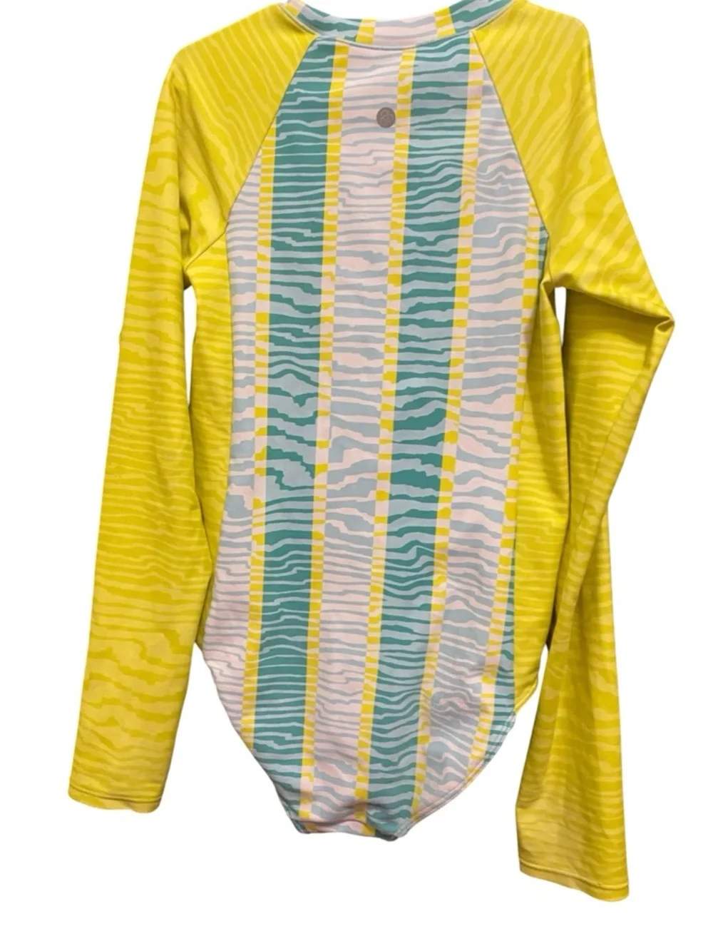 Zella Girl Yellow and Aqua Long Sleeve One-Piece Rash Guard